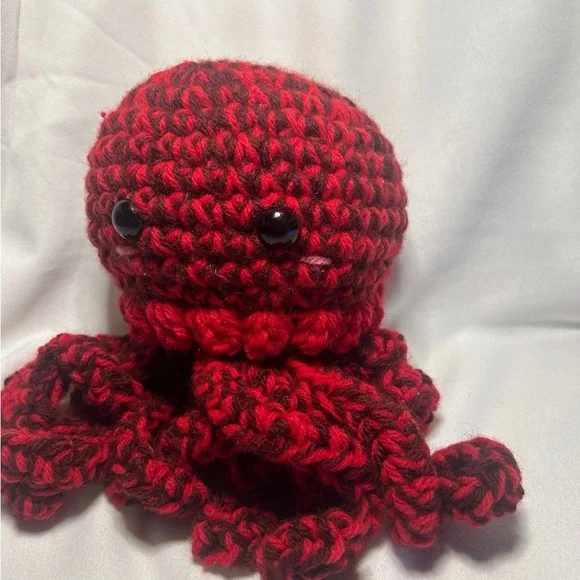 Crochet Red and Black Stuffed Octopus/Jellyfish Plushie/Plushy - Picture 3 of 4